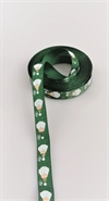 5 meter. Dekorations bånd. Grøn brede1 cm. Med guld tryk små julemænd.